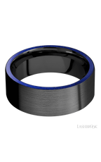 8 mm wide/Flat/Zirconium band with two 1 mm Side inlays of Lapis.