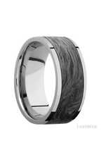 9 mm wide/Flat/Titanium band with one 7 mm Centered inlay of Forged Carbon Fiber.