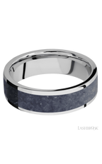 7 mm wide/Flat/Cobalt Chrome band with one 5 mm Centered inlay of Sodalite.