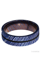 7 mm wide/Flat/Titanium Damascus band with one 1 mm Centered inlay of Black.