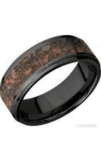 8 mm wide/Flat Grooved Edges/Zirconium band with one 5 mm Centered inlay of Desert Jasper.