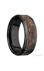 8 mm wide/Flat Grooved Edges/Zirconium band with one 5 mm Centered inlay of Desert Jasper.