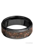 8 mm wide/Flat Grooved Edges/Zirconium band with one 5 mm Centered inlay of Desert Jasper.