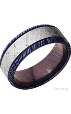 8 mm wide/Beveled/Titanium Damascus band with one 5 mm Centered inlay of Meteorite.