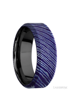 8 mm wide High Bevel Titanium Damascus band featuring a Zirconium sleeve.