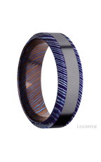 7 mm wide/High Bevel/Titanium Damascus band with one 3 mm Centered inlay of Tantalum.