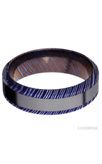 7 mm wide/High Bevel/Titanium Damascus band with one 3 mm Centered inlay of Tantalum.