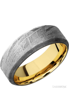 8 mm wide High Bevel Meteorite band featuring a 14K Yellow Gold sleeve.