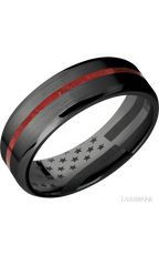 7 mm wide/Beveled/Zirconium band with one 1 mm Centered inlay of Coral.