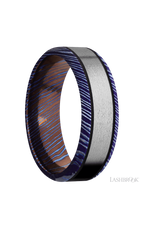 7 mm wide/Beveled/Titanium Damascus band with one 4 mm Centered inlay of Titanium.