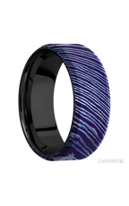 8 mm wide Beveled Titanium Damascus band featuring a Zirconium sleeve.