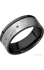 8 mm wide/Flat/Zirconium band with one 6 mm Off Center Edge inlay of Meteorite.