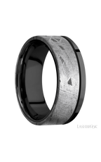 8 mm wide/Flat/Zirconium band with one 6 mm Off Center Edge inlay of Meteorite.