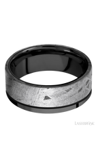 8 mm wide/Flat/Zirconium band with one 6 mm Off Center Edge inlay of Meteorite.
