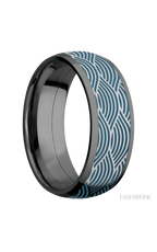 8 mm wide/Domed/Zirconium band with one 6 mm Centered inlay of Cobalt Chrome with a laser carved Navigator pattern.