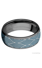 8 mm wide/Domed/Zirconium band with one 6 mm Centered inlay of Cobalt Chrome with a laser carved Navigator pattern.