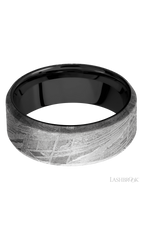 8 mm wide Beveled Meteorite band featuring a Zirconium sleeve.