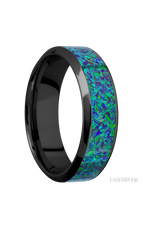 7 mm wide/High Bevel/Zirconium band with one 4 mm Centered inlay of Green Opal.