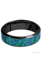 7 mm wide/High Bevel/Zirconium band with one 4 mm Centered inlay of Green Opal.