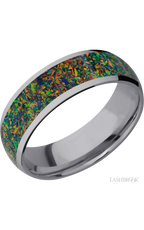 7 mm wide/Domed/Tantalum band with one 5 mm Centered inlay of Black Opal.