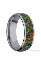 7 mm wide/Domed/Tantalum band with one 5 mm Centered inlay of Black Opal.