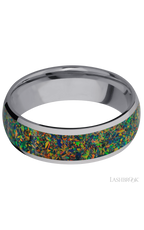 7 mm wide/Domed/Tantalum band with one 5 mm Centered inlay of Black Opal.