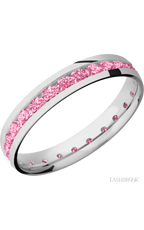 4 mm wide/Domed/Cobalt Chrome band with an Eternity arrangement of .07 carat Round Lab Dark Pink Diamond stones in a Channel setting.