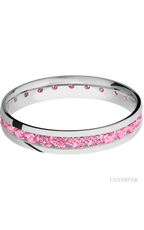 4 mm wide/Domed/Cobalt Chrome band with an Eternity arrangement of .07 carat Round Lab Dark Pink Diamond stones in a Channel setting.