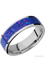 7 mm wide/Flat/Cobalt Chrome band with one 5 mm Centered inlay of Purple Opal.