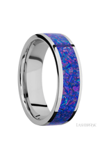 7 mm wide/Flat/Cobalt Chrome band with one 5 mm Centered inlay of Purple Opal.