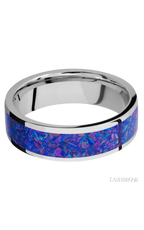 7 mm wide/Flat/Cobalt Chrome band with one 5 mm Centered inlay of Purple Opal.