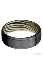 7 mm wide Flat Grooved Edges Zirconium band featuring a Bright Nickel sleeve.