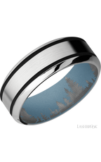 8 mm wide/High Bevel/Cobalt Chrome band with two 1 mm Wide inlays of Black also featuring a Polar Blue sleeve.