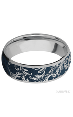 7 mm wide/Domed/Titanium band with a laser carved Black Leaf pattern.