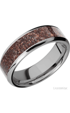 7 mm wide/Beveled/Titanium band with one 5 mm Centered inlay of Dinosaur Bone Mixed.