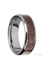 7 mm wide/Beveled/Titanium band with one 5 mm Centered inlay of Dinosaur Bone Mixed.