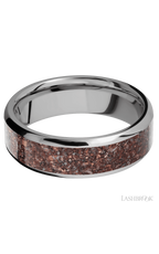 7 mm wide/Beveled/Titanium band with one 5 mm Centered inlay of Dinosaur Bone Mixed.