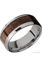8 mm wide/Beveled/Titanium band with one 5 mm Centered inlay of Sapele.