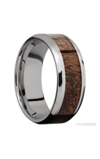 8 mm wide/Beveled/Titanium band with one 5 mm Centered inlay of Sapele.