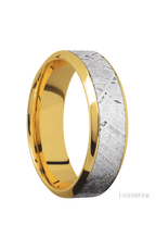 7 mm wide/High Bevel/18K Yellow Gold band with one 4 mm Centered inlay of Meteorite.