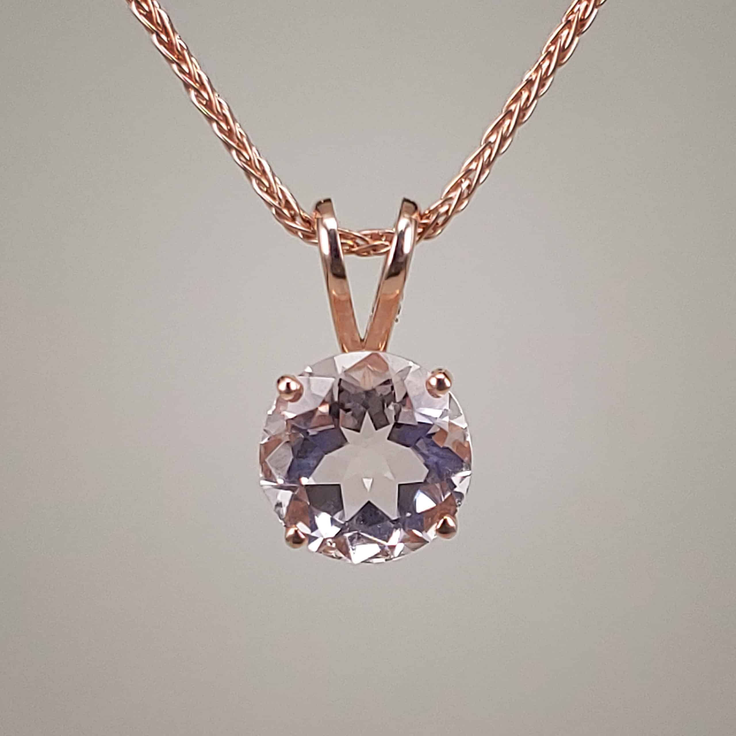 14k Rose Gold Prong-Set Morganite Solitaire Pendant w 18in Chain