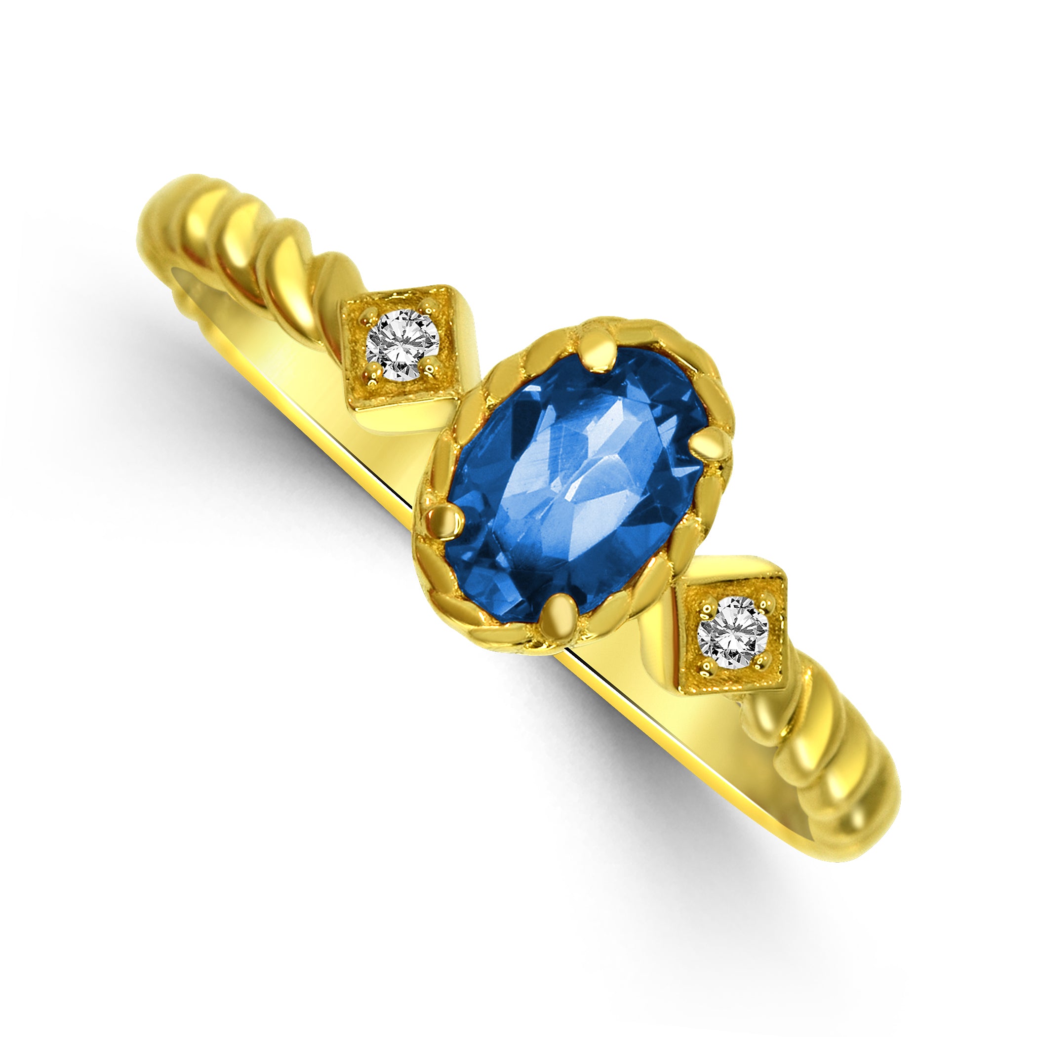 14Kt, Rings, London Blue Topaz, Diamond