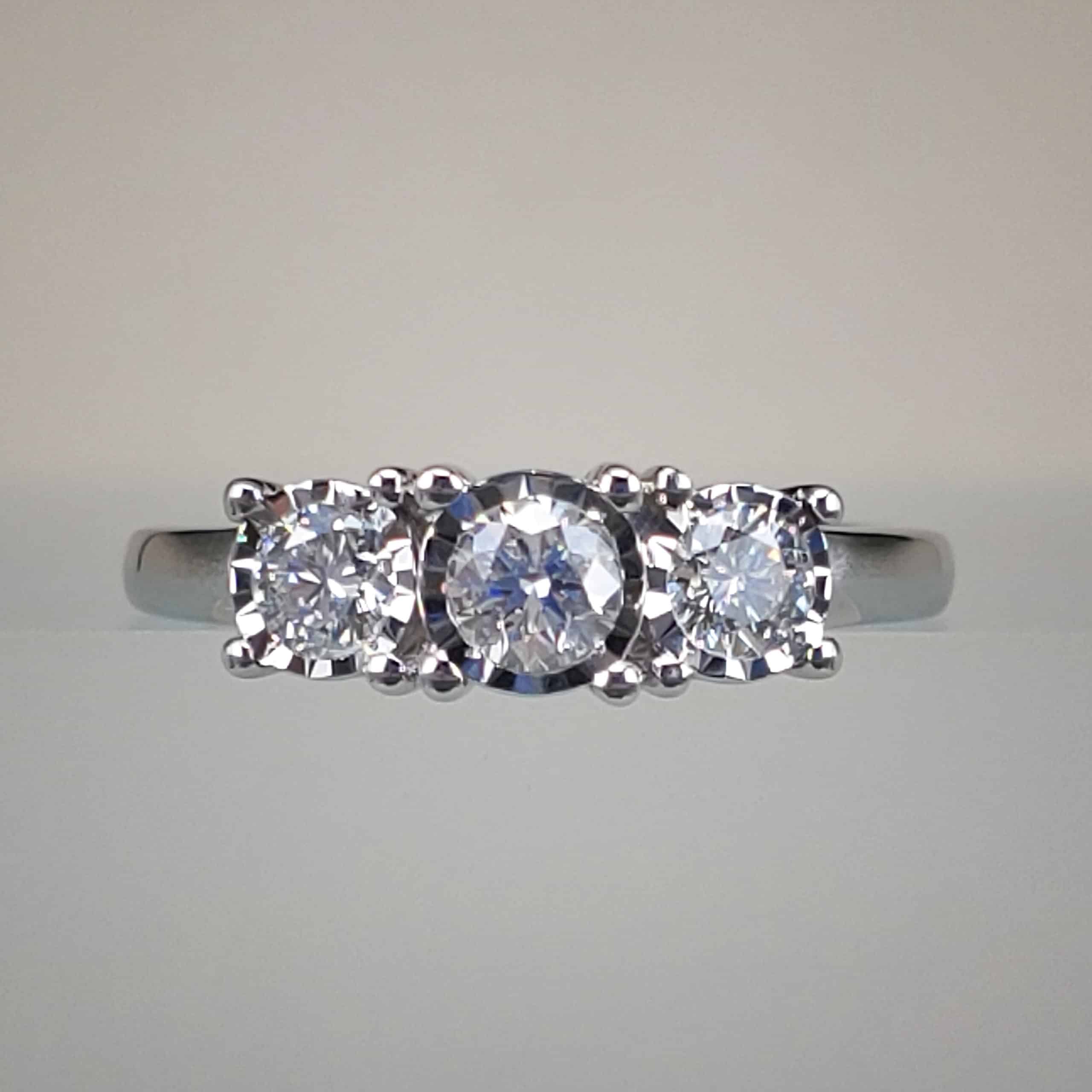 14K White Gold 1/2 Carat 3 Stone Diamond Engagement Ring