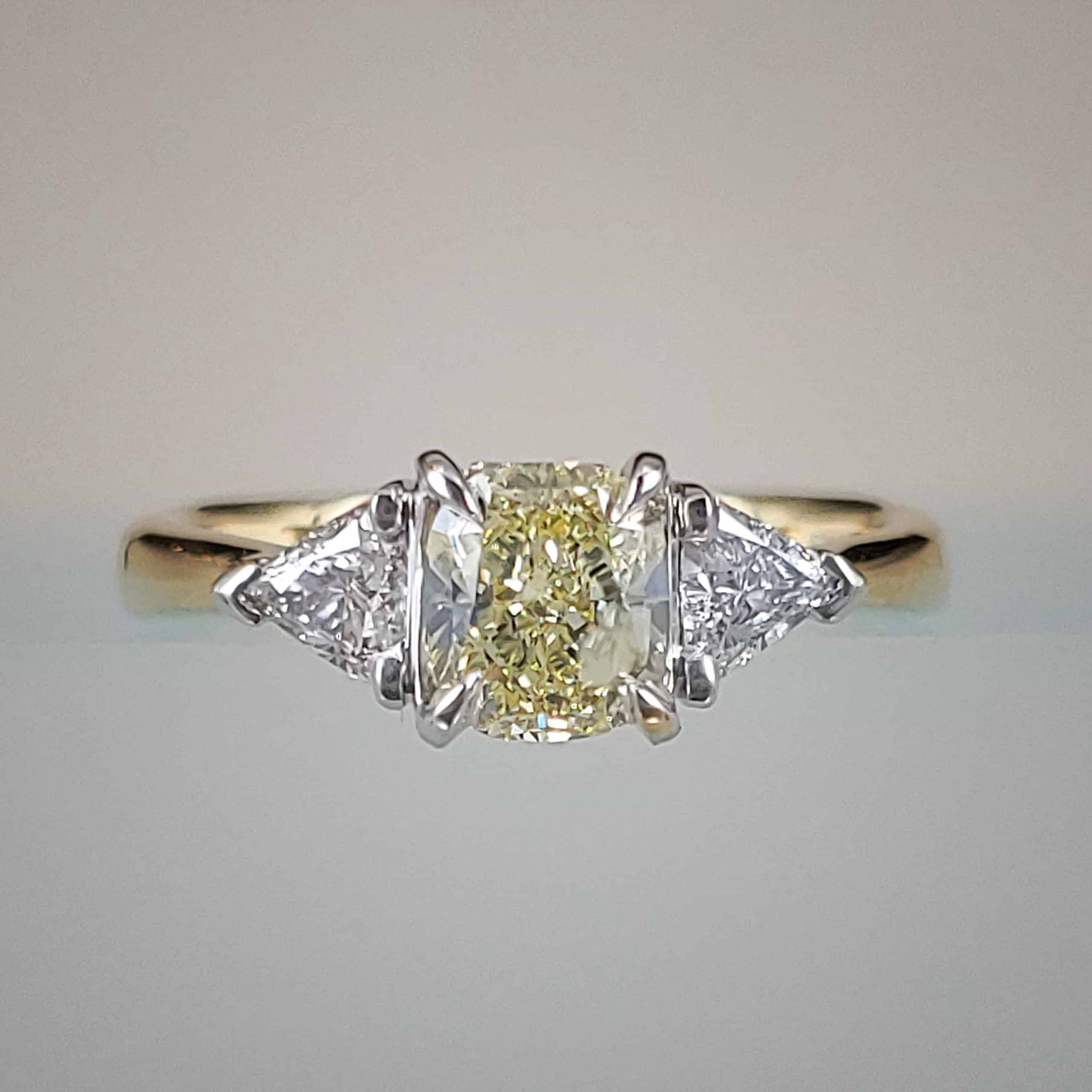 1/2 Carat 3-Stone Diamond Engagement Ring with Yellow Princess Cut Diamond Center