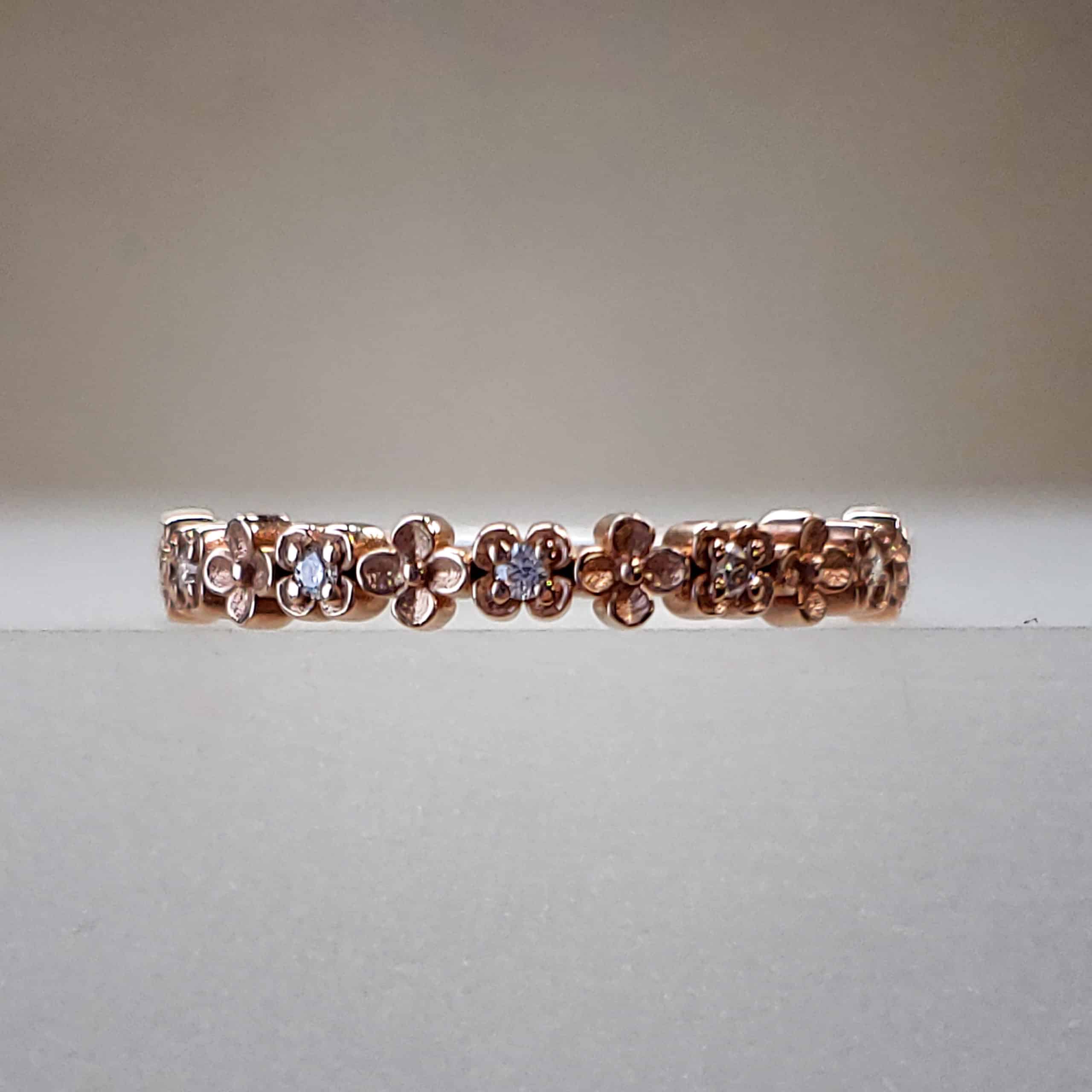 10K Rose Gold Flower Band w/ Round Brilliant Diamonds