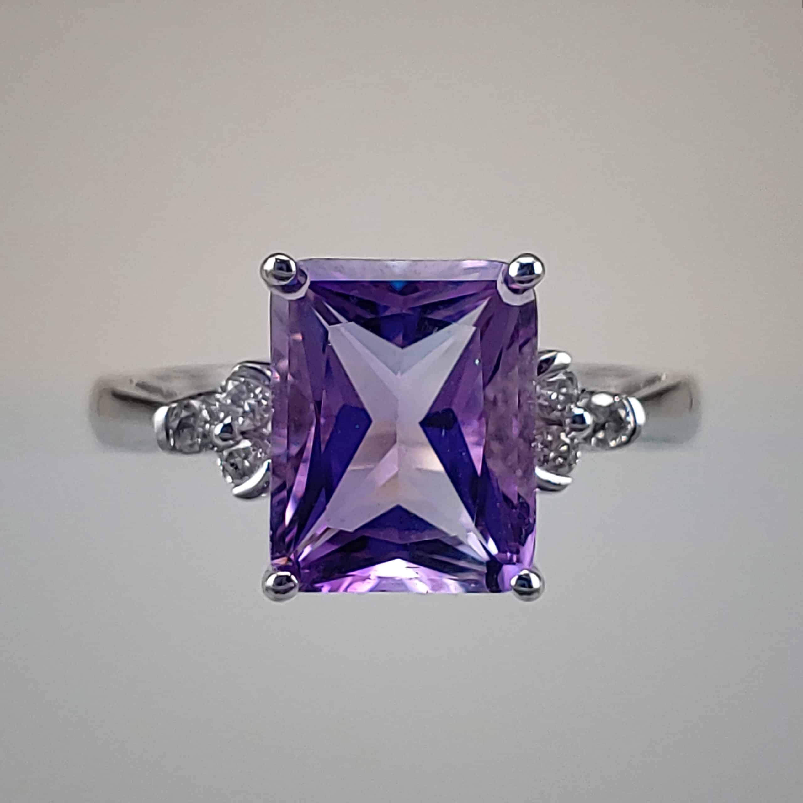10k White Gold Amethyst and Diamond Ring
