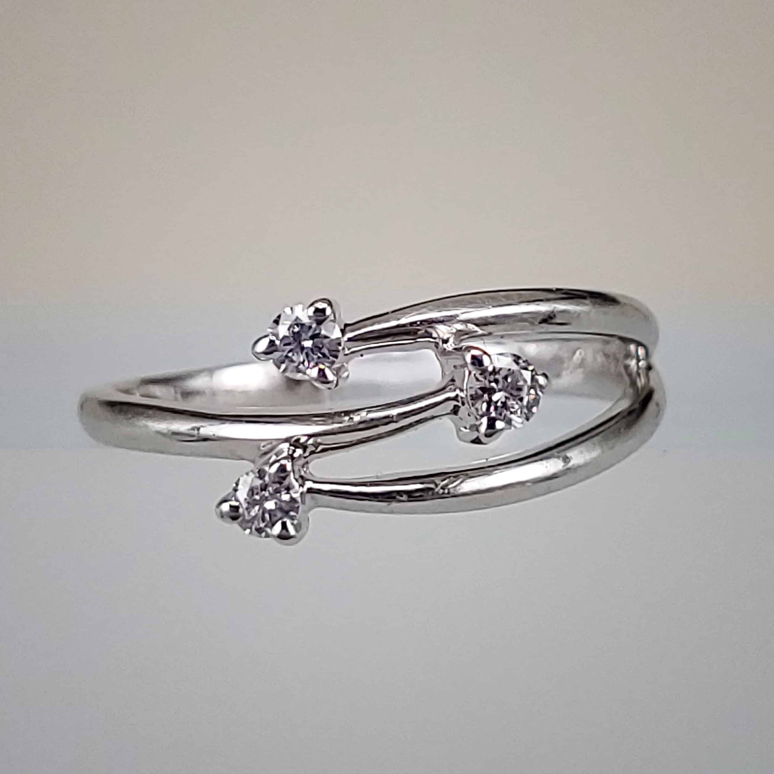 14K White Gold Triple-Bypass Diamond Ring