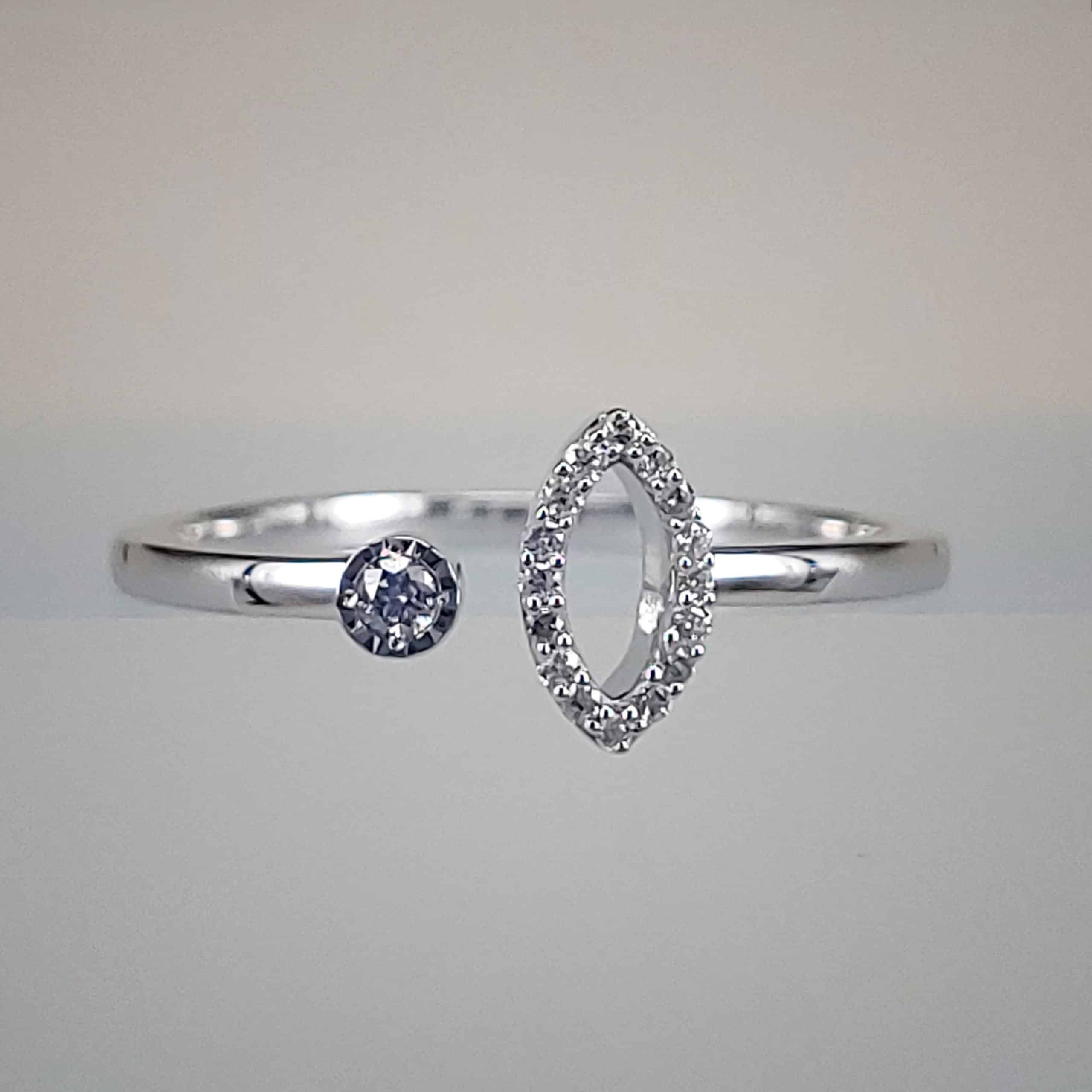 10K White Gold 1/10th Carat Bezel-Set Diamond Open Shank Ring