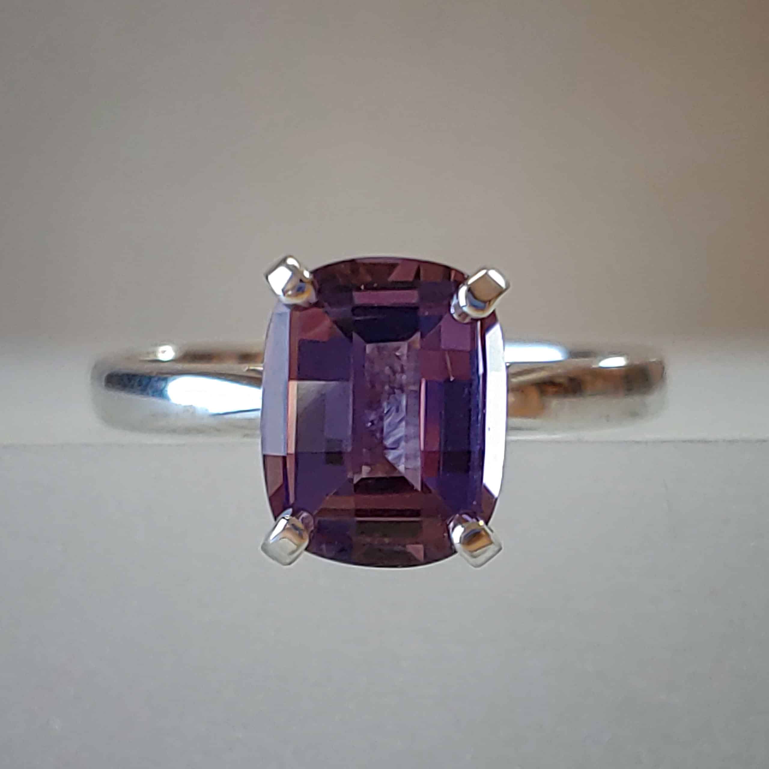 14k White Gold Checkerboard-Cut Purple Spinel Ring