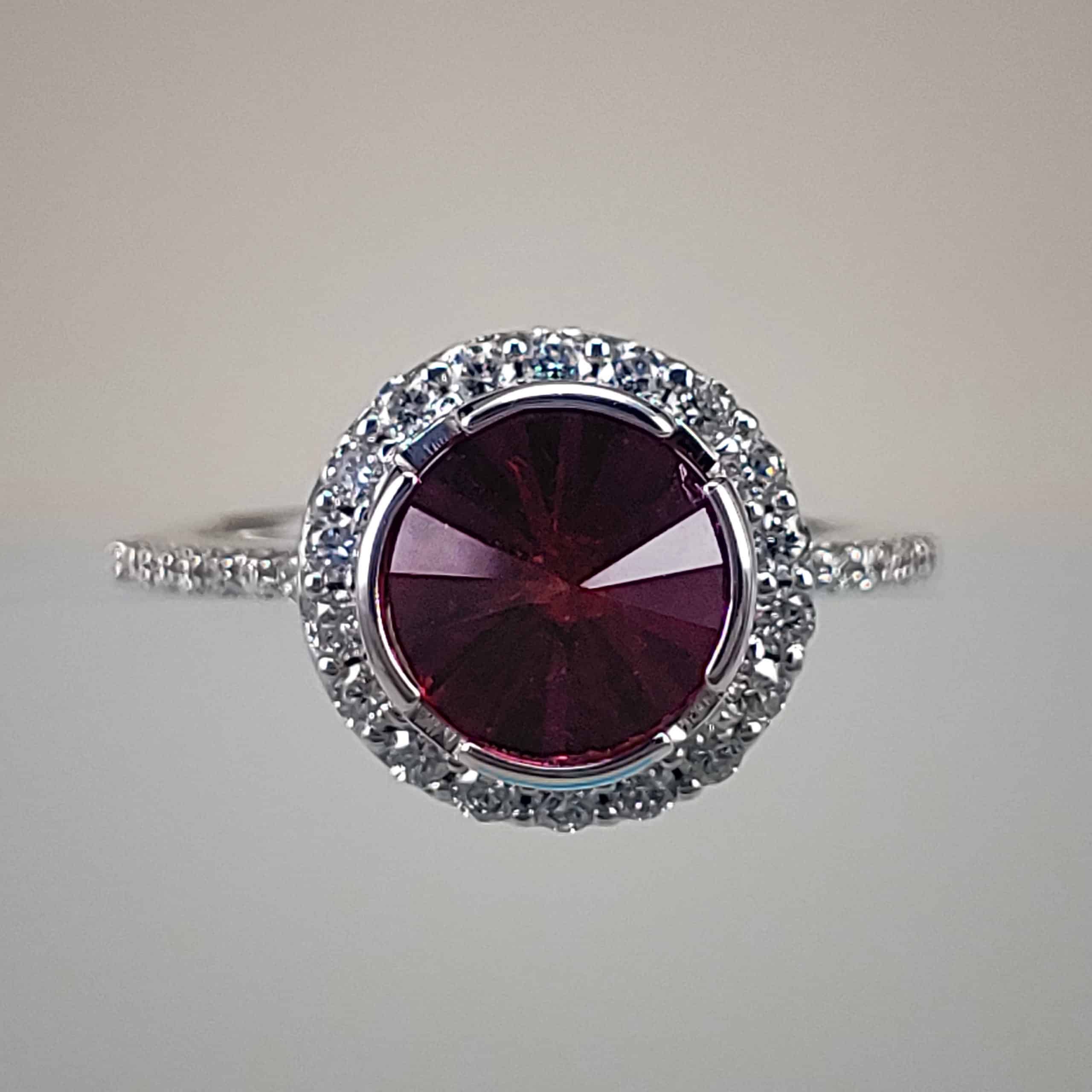 14K White Gold Pavillion-Cut Rhodolite Garnet & Diamond Ring